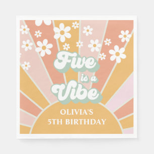 Five is a Vibe Retro Sunshine daisy boho Napkin