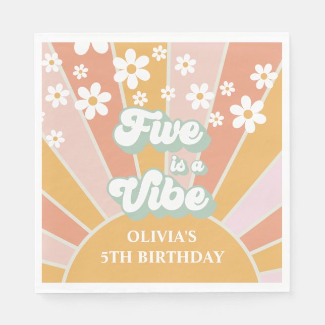 Five is a Vibe Retro Sunshine daisy boho Napkin (Front)