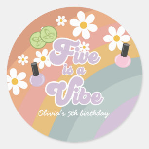 Five is a vibe Spa Rainbow 5th Birthday Classic Round Sticker