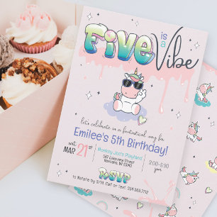 FIVE is a VIBE Unicorn Graffiti Girl 5th Birthday Invitation