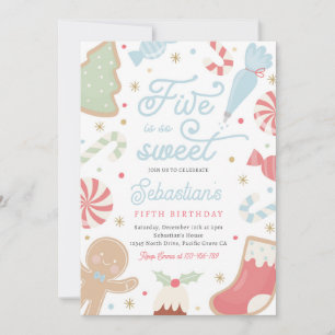 Five Is So Sweet Christmas Cookie 5th Birthday Invitation