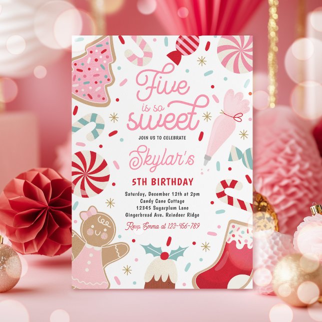 Five Is So Sweet Christmas Cookie Birthday Party  Invitation (Creator Uploaded)