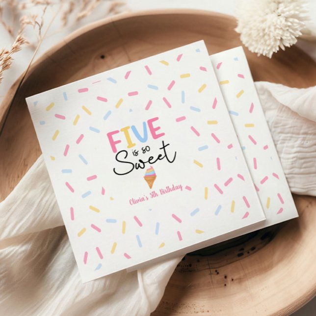 Five Is So Sweet Ice Cream 5th Birthday Party Napkin (Creator Uploaded)