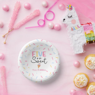 Five Is So Sweet Ice Cream 5th Birthday Party Paper Plate