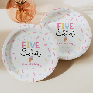 Five Is So Sweet Ice Cream 5th Birthday Party Paper Plate