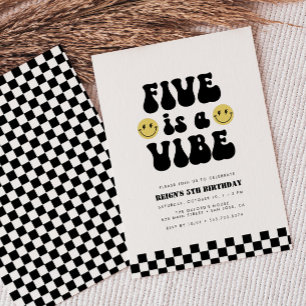 Five is Vibe Boys Happy Face Kids 5th Birthday Invitation
