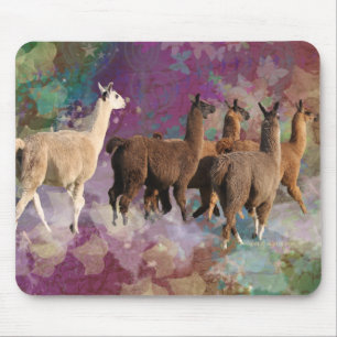 Five Llama Cloud Walk Fantasy White & Brown LLamas Mouse Mat
