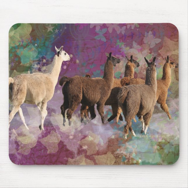 Five Llama Cloud Walk Fantasy White & Brown LLamas Mouse Mat (Front)