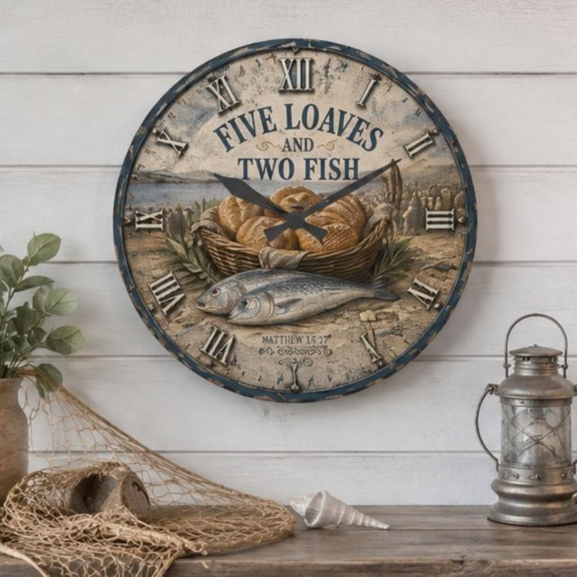 Five Loaves and Two Fish Bible Christ Large Clock (Creator Uploaded)