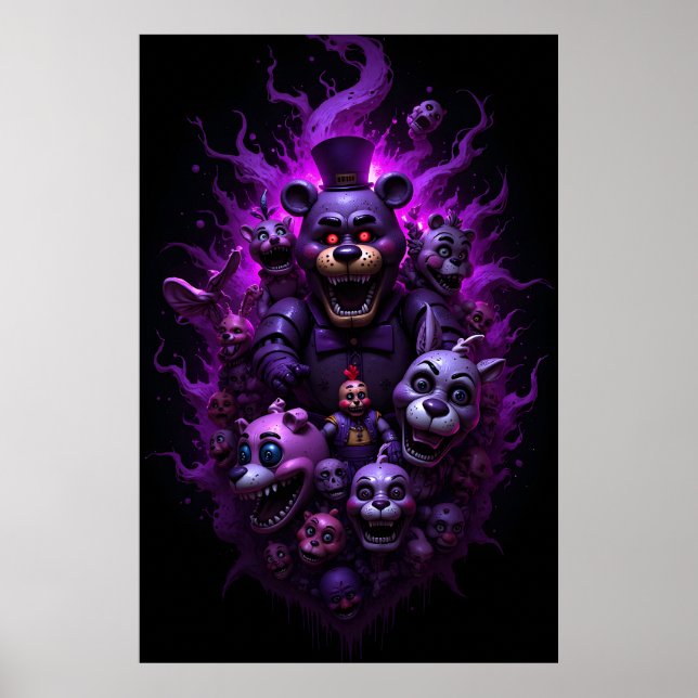 Five Nights at Freddys Animatronics with Purple  Poster (Front)