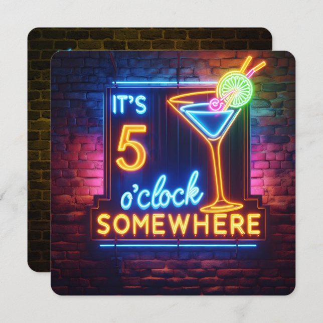 Five O' Clock Happy Hour Party Invitation (Front/Back)