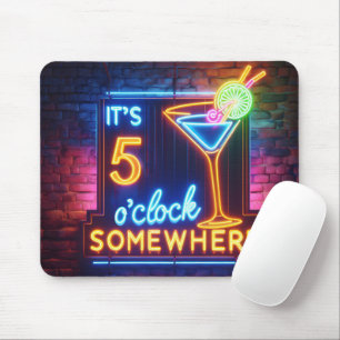 Five O' Clock Somewhere Neon Sign On Brick Mouse Mat