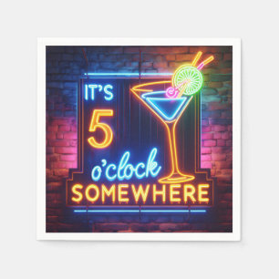 Five O' Clock Somewhere Neon Sign On Brick Napkin
