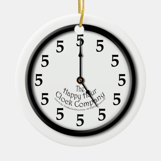 FIVE O'CLOCK CLOCK CERAMIC TREE DECORATION (Front)
