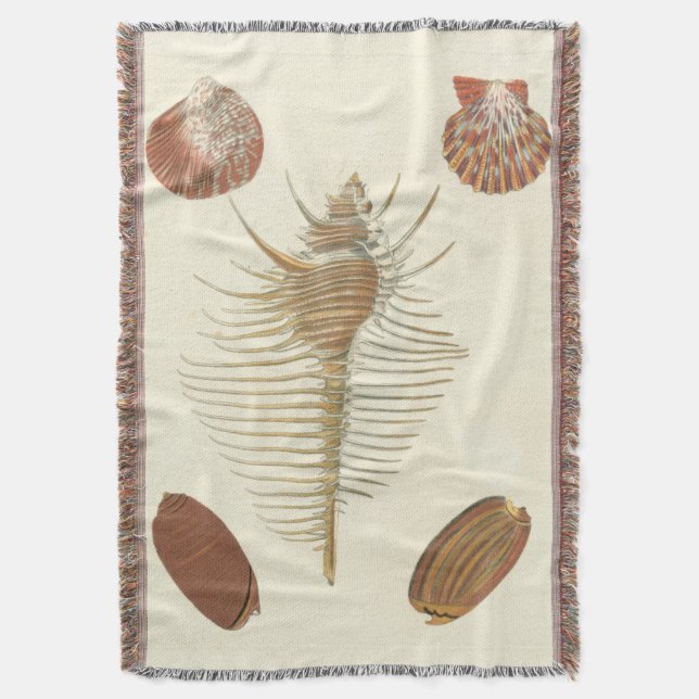 Five of a Kind Seashells Throw Blanket (Front Vertical)