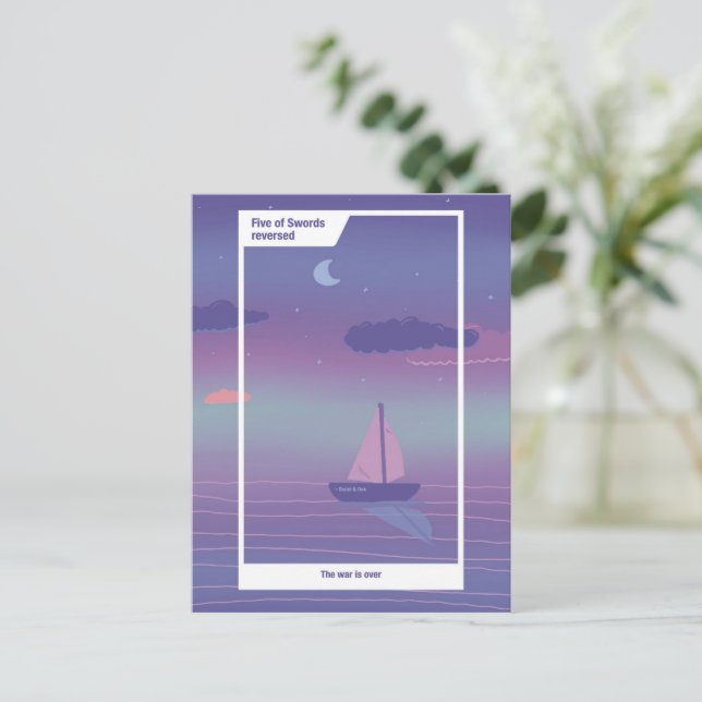 Five of Swords reversed Tarot Inspired Art Postcard (Standing Front)