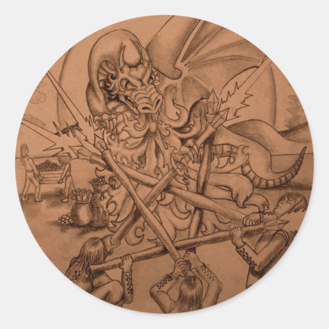 Five of Wands Classic Round Sticker (Front)