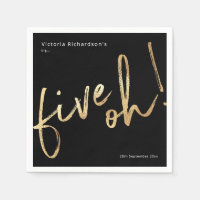Five Oh 50th Birthday Black Gold Foil Simple Chic
