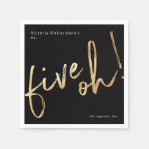 Five Oh 50th Birthday Black Gold Foil Simple Chic