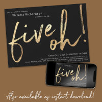 Five Oh 50th Birthday Black Gold Foil Stylish Chic