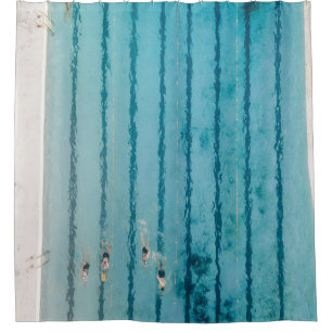Five people swimming on pool shower curtain