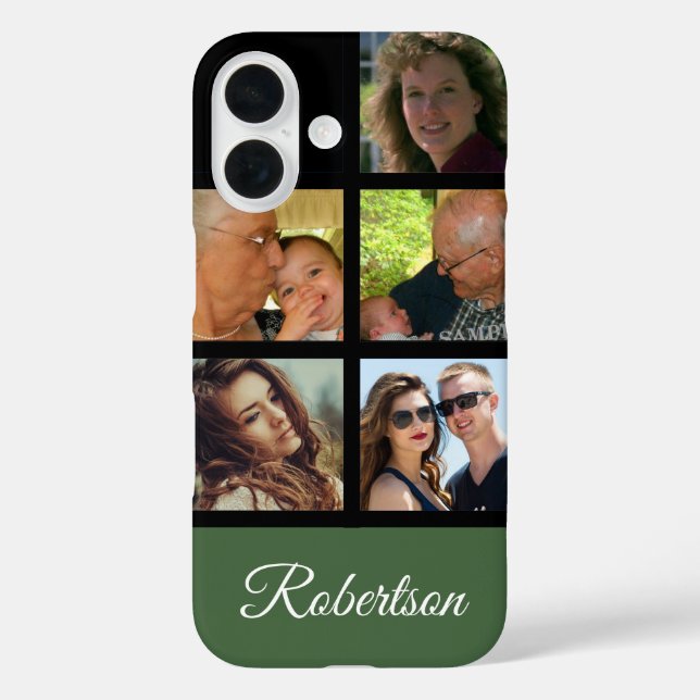 Five Personal Photos personalise with Name green Case-Mate iPhone Case (Back)