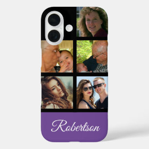 Five Personal Photos personalise with Name purple iPhone 16 Case