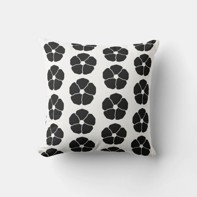 Five-Petal Black Flower Cushion (Front)