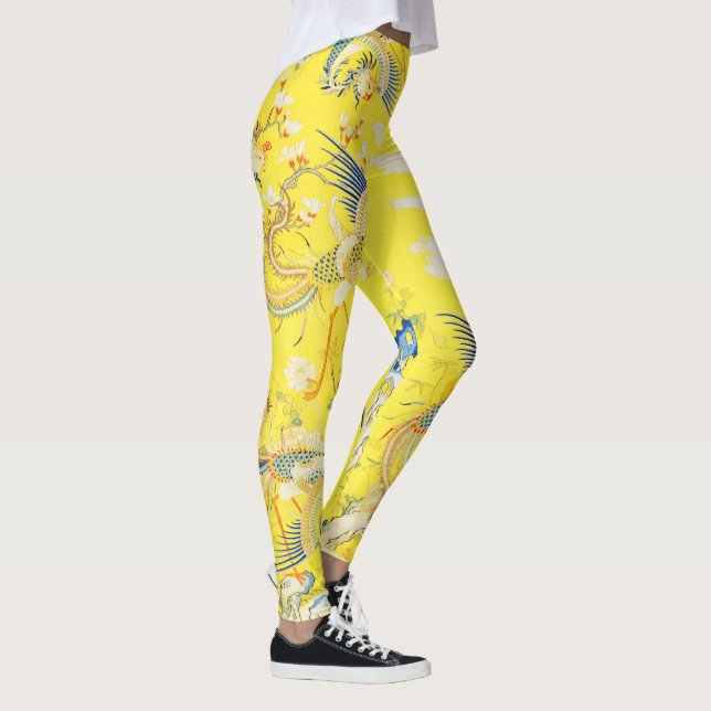 Five Phoenixes in Garden Chinese Yellow Floral Leggings (Right)