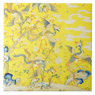 Five Phoenixes in Garden Chinese Yellow Floral  Tile