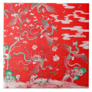 Five Phoenixes in Garden Chinese Yellow Floral Tis Tile