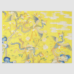 Five Phoenixes in Garden Chinese Yellow Floral  Tissue Paper