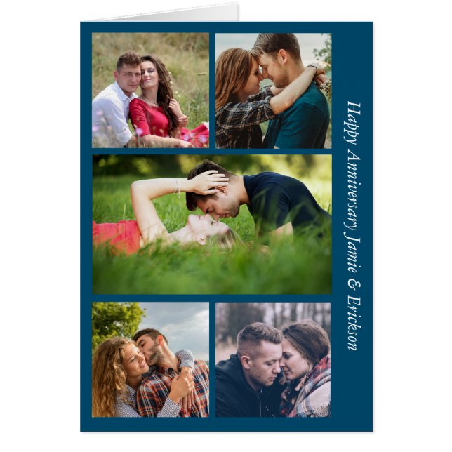Five Photo Anniversary Teal Blue Card (Front)
