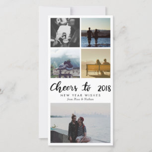Five Photo   Cheers To 2018 Script New Year Holiday Card
