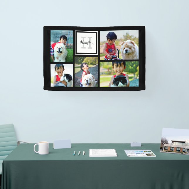 Five Photo Collage Custom Monogram Pillow Banner (Tradeshow)