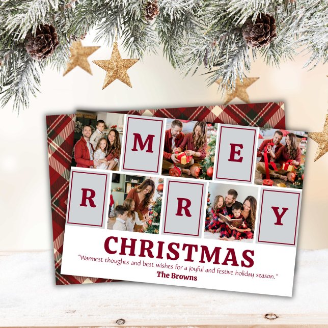 Five photo collage modern cute simple Christmas  Holiday Card (Front/Back )