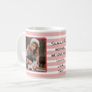 Five Photo Collage Mother's Day Pink Stripes Coff Coffee Mug