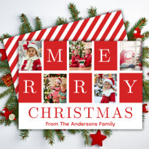 Five Photo Collage Red & White Merry Christmas