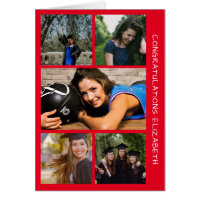 Five Photo Graduation Collage Red Congrats Card