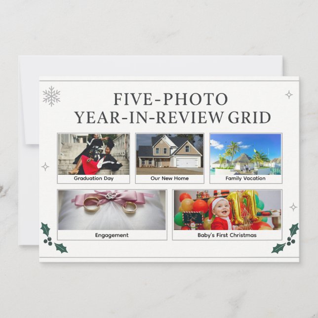 "Five-Photo Year-in-Review Grid Holiday Card (Front)