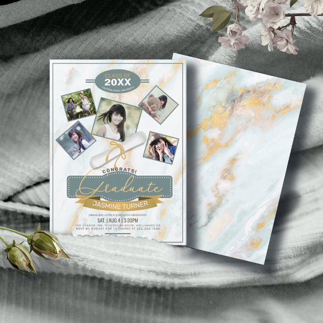Five Photos on Marble Graduate ID892 Invitation (Creator Uploaded)