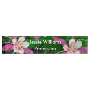 Five Pink Columbine flowers Nameplate
