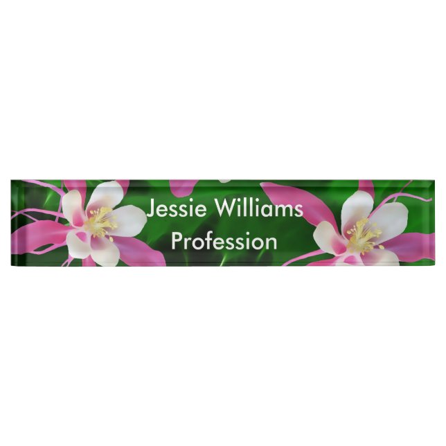 Five Pink Columbine flowers Nameplate (Front)