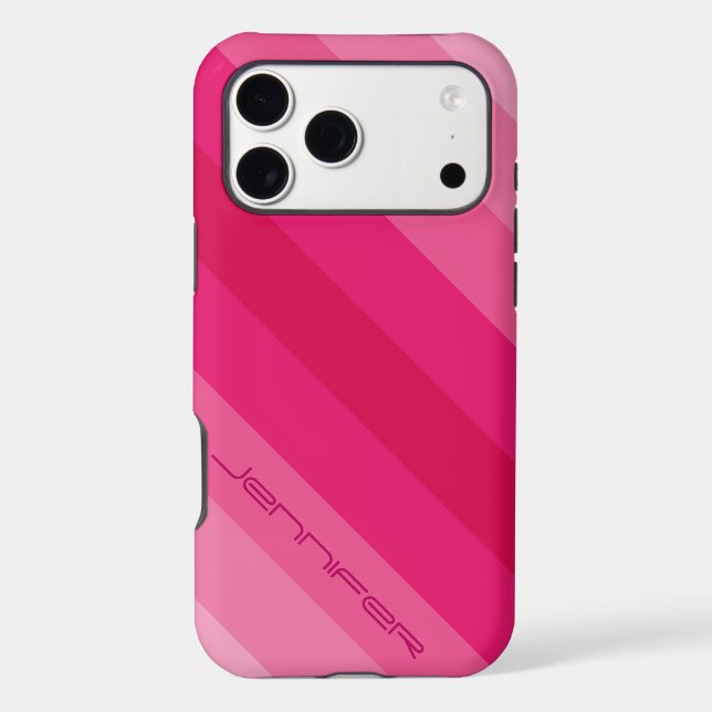 Five Pink Diagonal Stripe Minimalist with Name (Back)