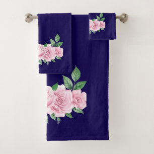 Five Pink Roses Bath Towel Set