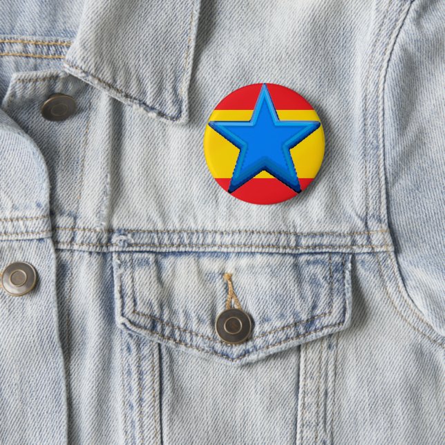 Five Point Blue Star Red 6 Cm Round Badge (In Situ)