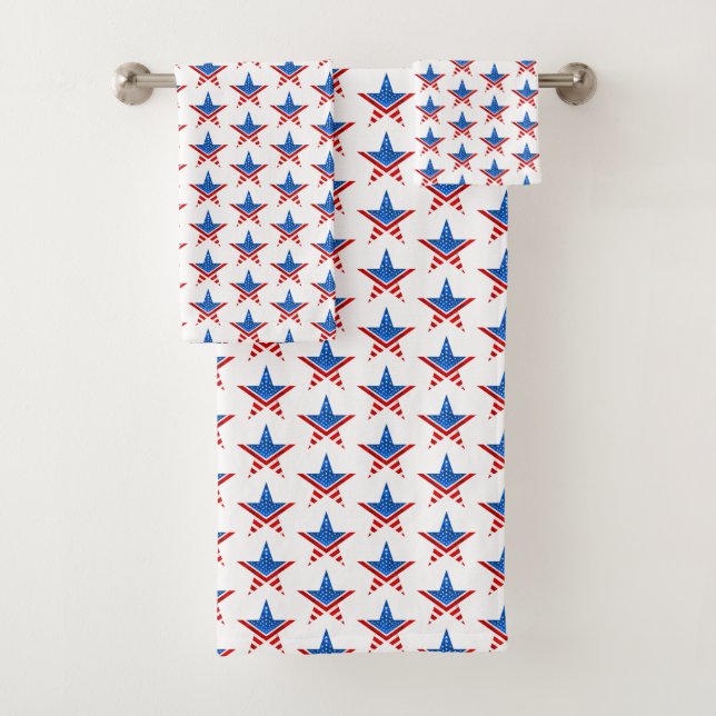 Five-point star with American flag colours Bath Towel Set (Insitu)