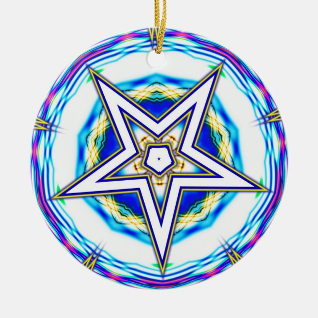 Five pointed star ceramic tree decoration (Front)