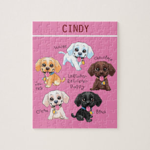 Five puppies puzzle with personalised name.