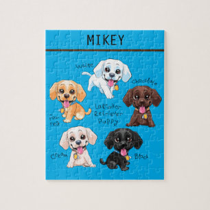 Five puppies puzzle with personalised name.
